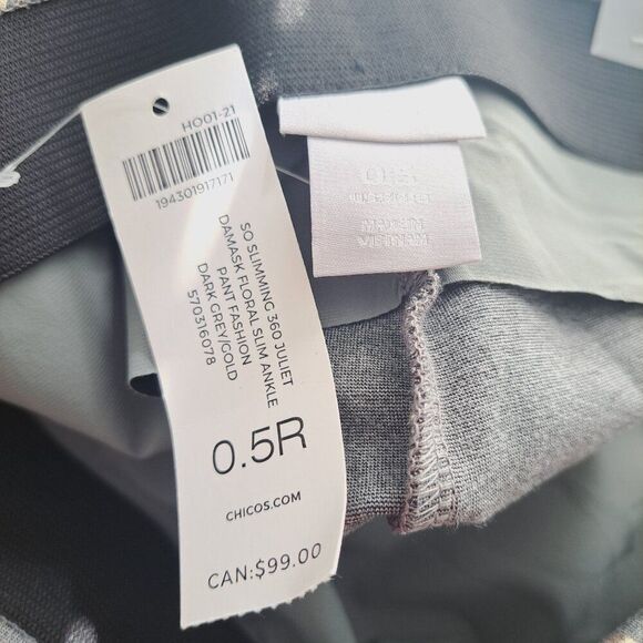 Chico's Women's Gold Grey So Slimming Damask Flora Slim Ankle Pull on Ponte 6 - Picture 7 of 7